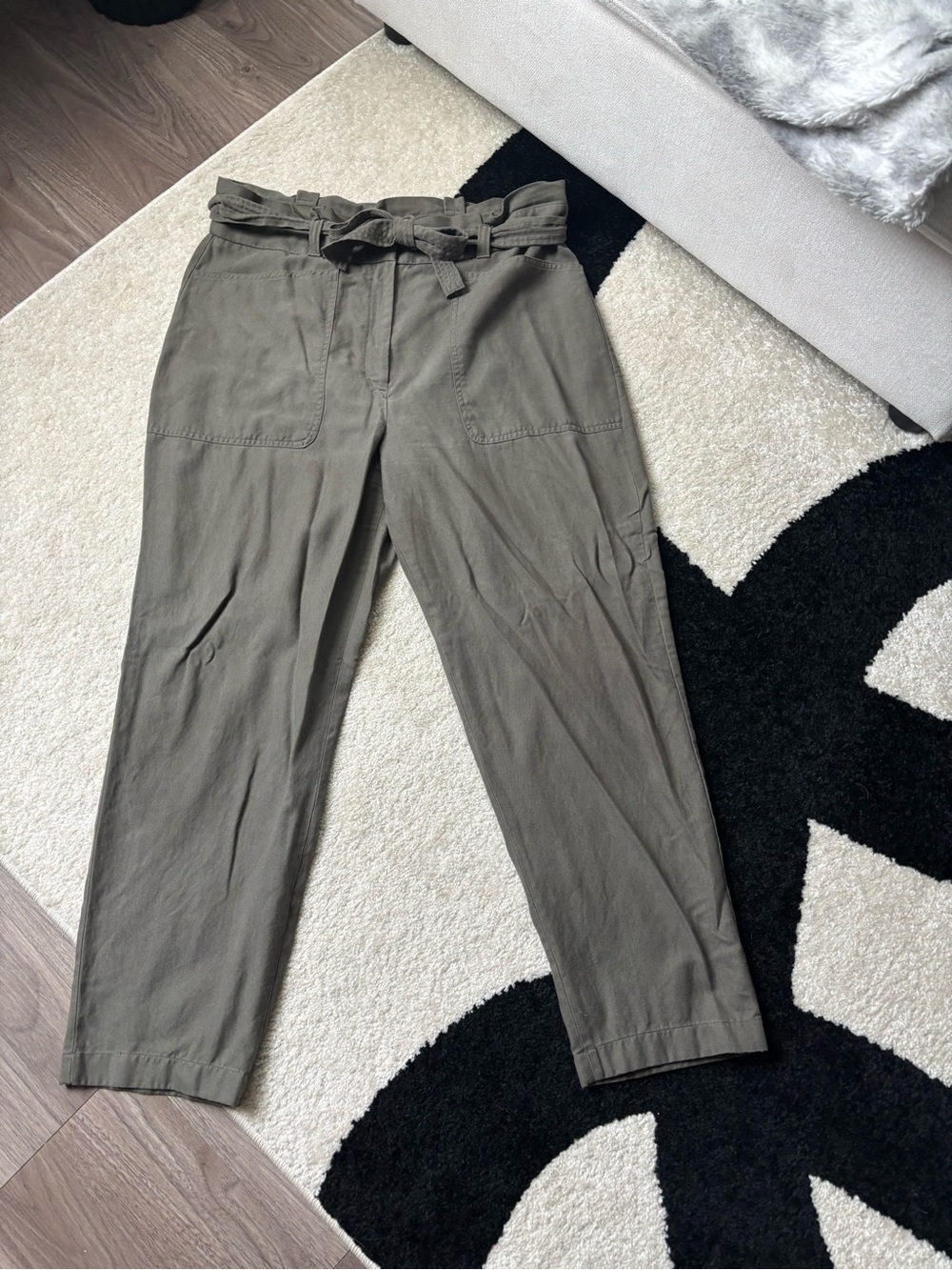 Express Olive High-Rise Paperbag Ankle Pants with Self-Tie Belt